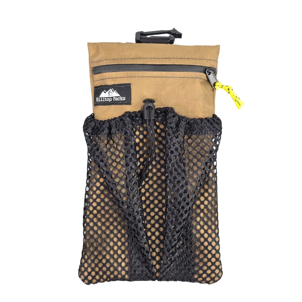 Hilltop Packs shoulder pouch with zipper, designed for secure cell phone carrying with adjustable shoulder strap.