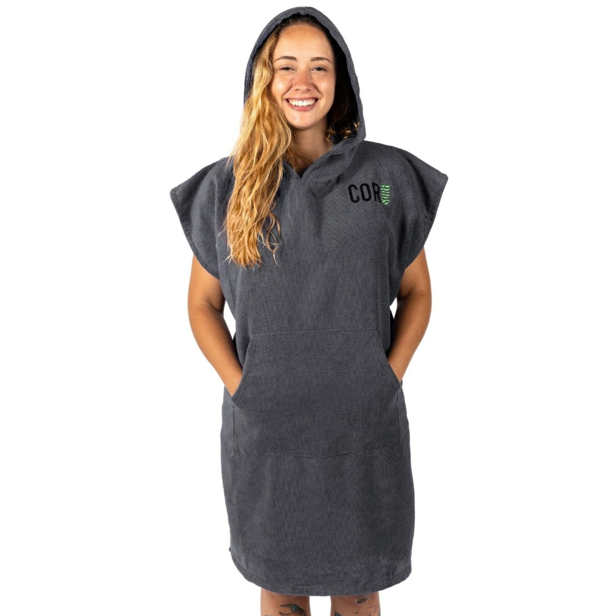 Medium gray COR Surf Surfer Bundle gift pack with a change poncho, surf rack, change mat, and surf wax accessories.