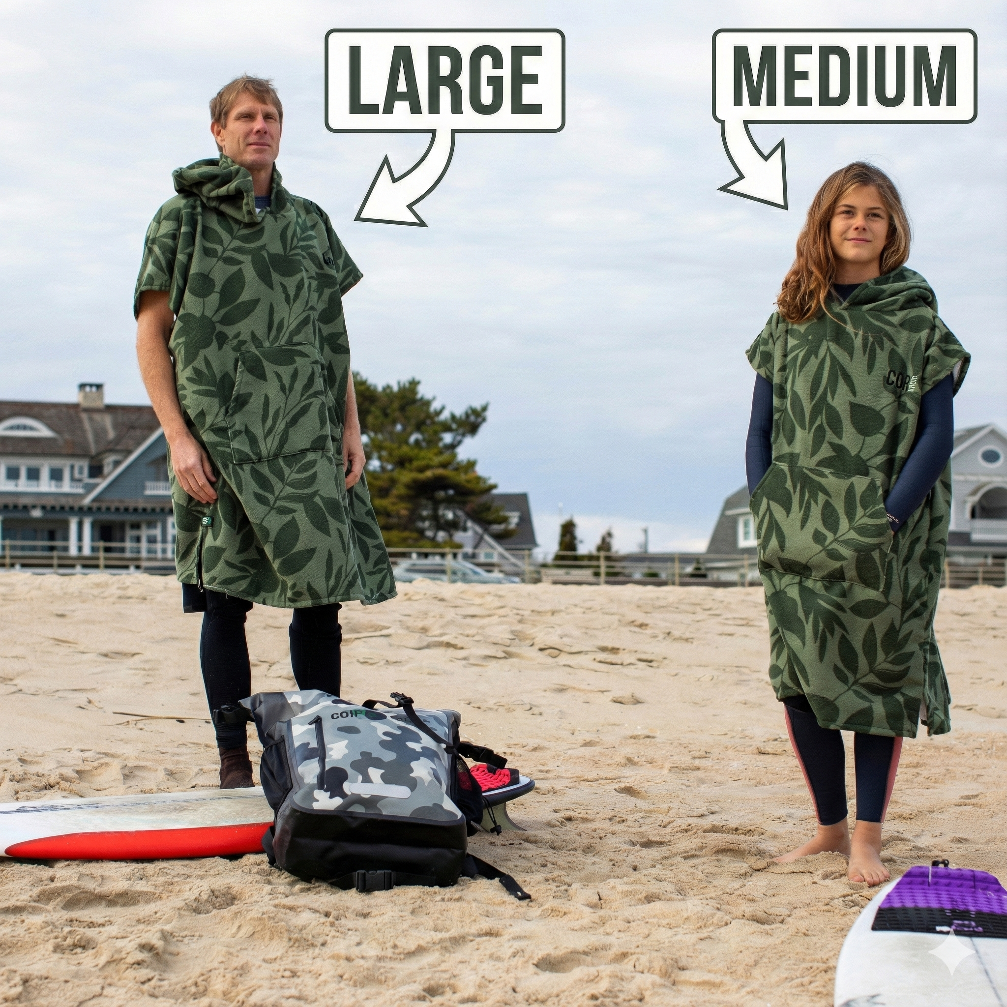 COR Surf Kona Changing Towel Poncho in medium size, featuring a soft, absorbent swim towel for youth and adults.