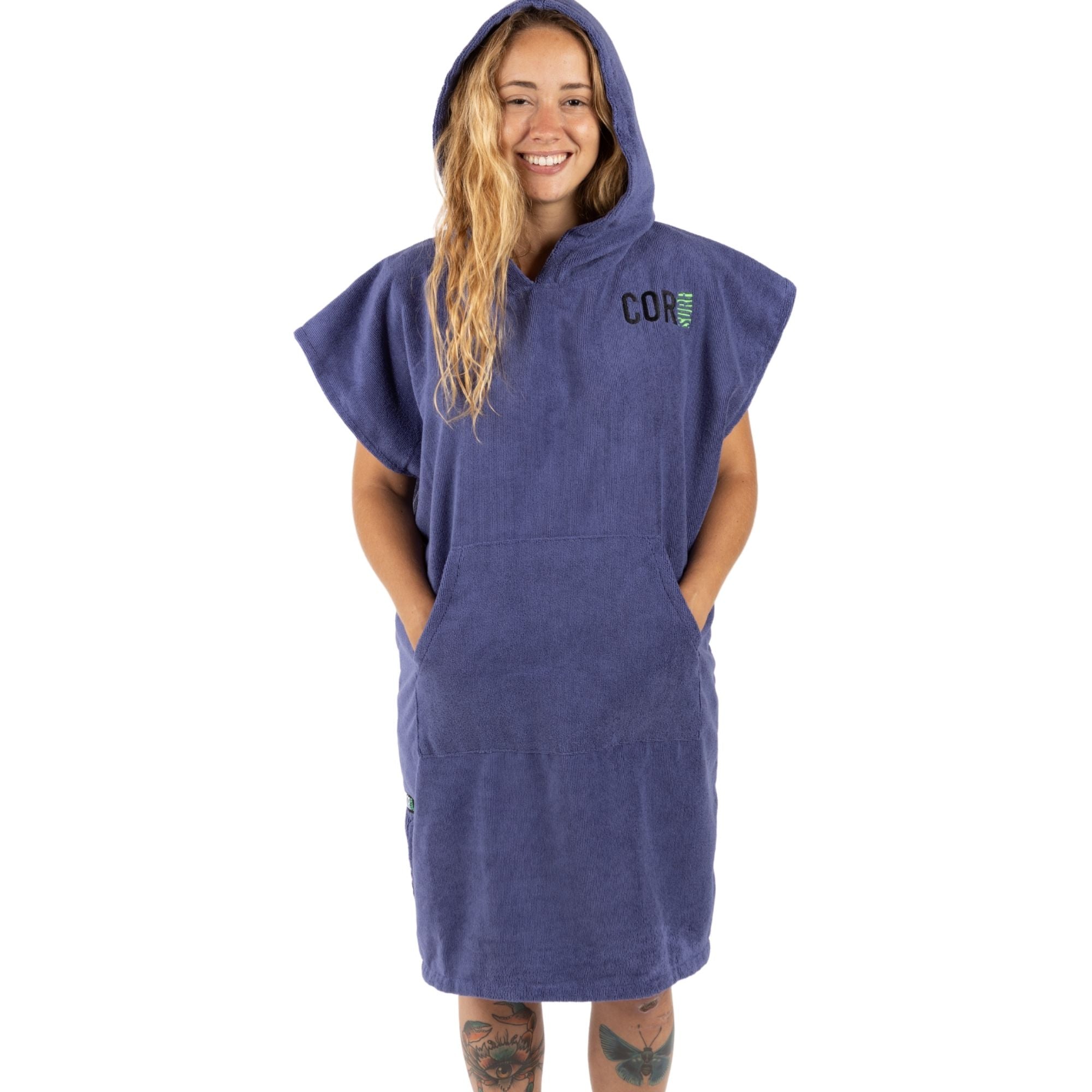 COR Surf Surfer Bundle gift pack with cobalt poncho, surf rack, change mat, and wax accessories for surfers.