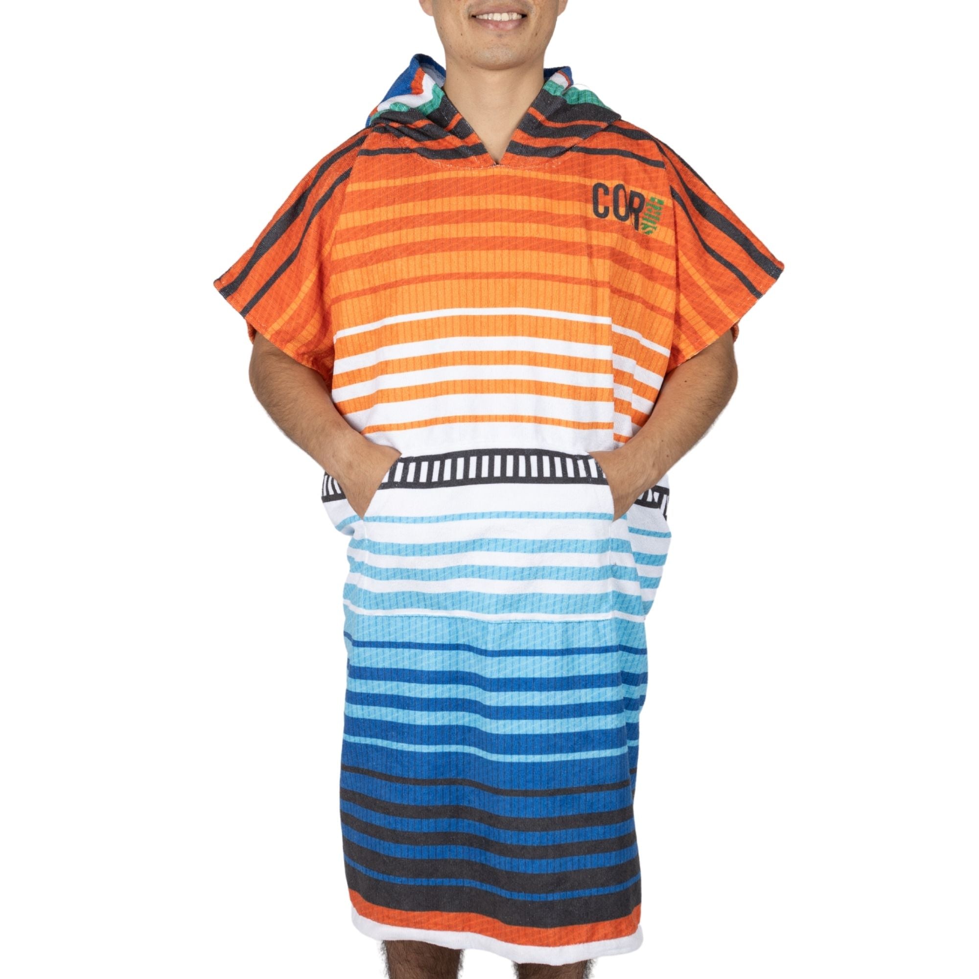 Close-up of COR Surf Surfer Bundle gift pack including a changing towel poncho, surf rack, change mat, and wax accessories.