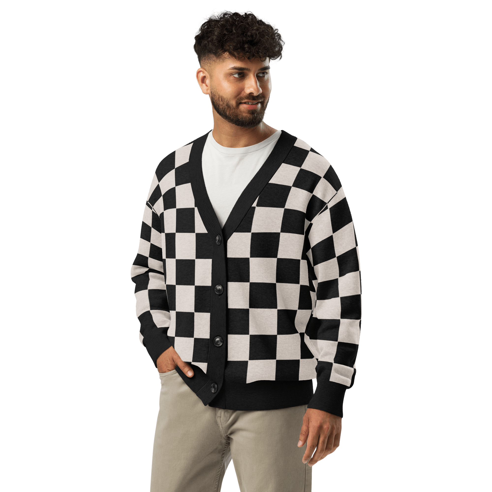 Checkers and Cream Knit Cardigan