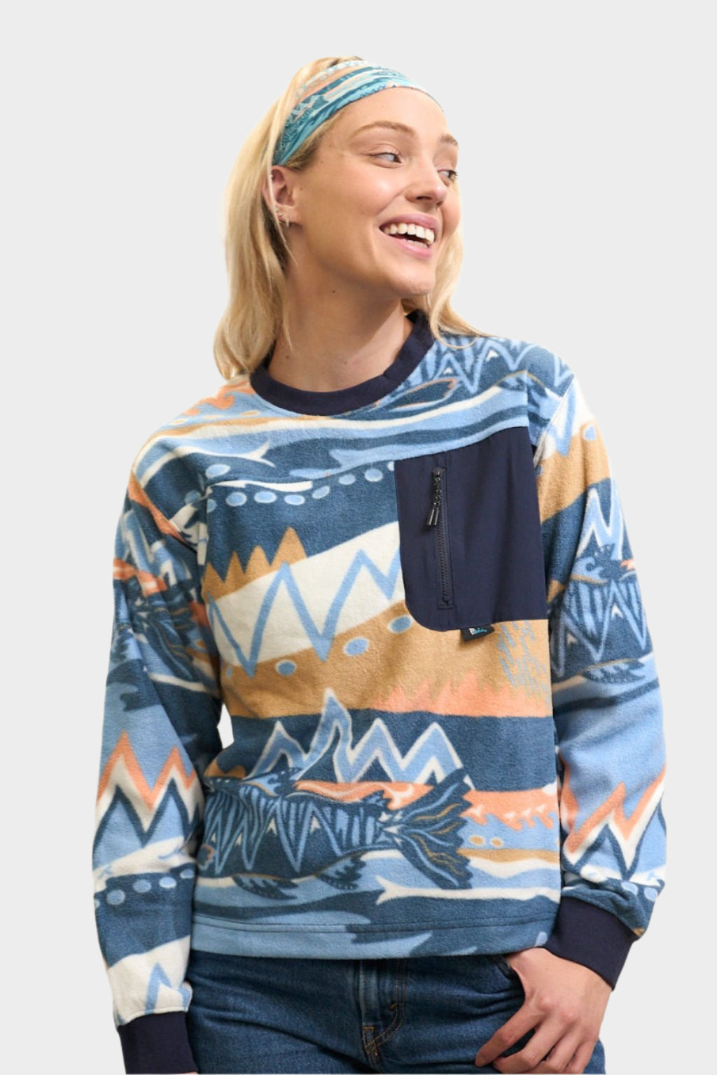FisheWear Chummy Fleece Crew Neck in soft fleece fabric, displaying a cozy, casual fit with a crew neckline and subtle branding.
