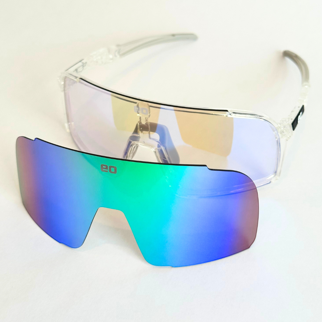 Eastern Outer Uno Mas Photochromic+ sunglasses with clear lenses showing a sleek black frame and modern design.