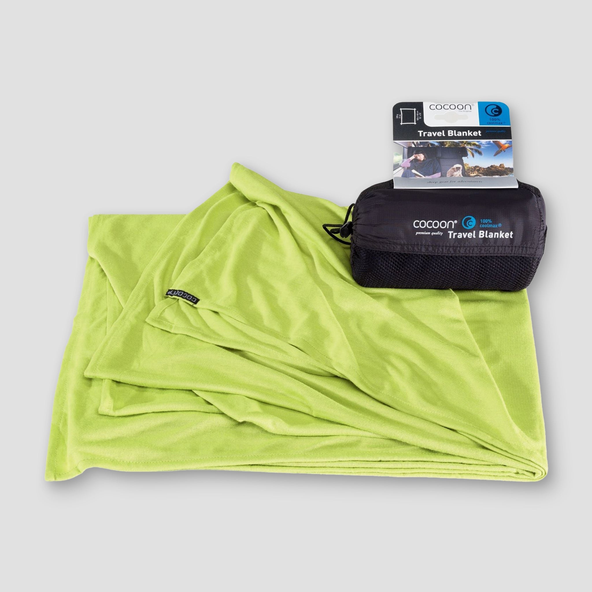 COCOON Travel Blanket in COOLMAX fabric, showcasing a lightweight, breathable design ideal for travel comfort.