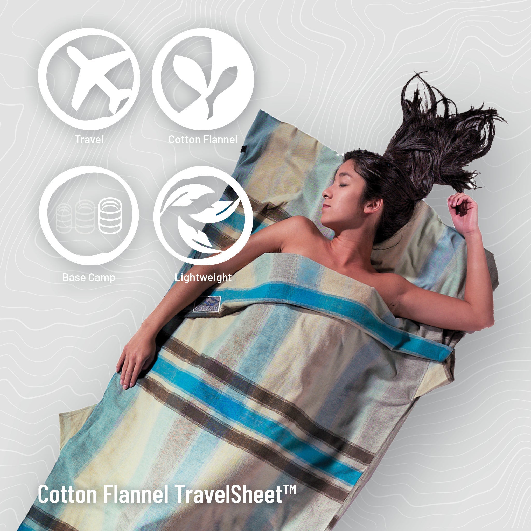 Cotton Flannel TravelSheet™ by COCOON, soft and lightweight travel bedding with cozy flannel fabric for comfort on the go.