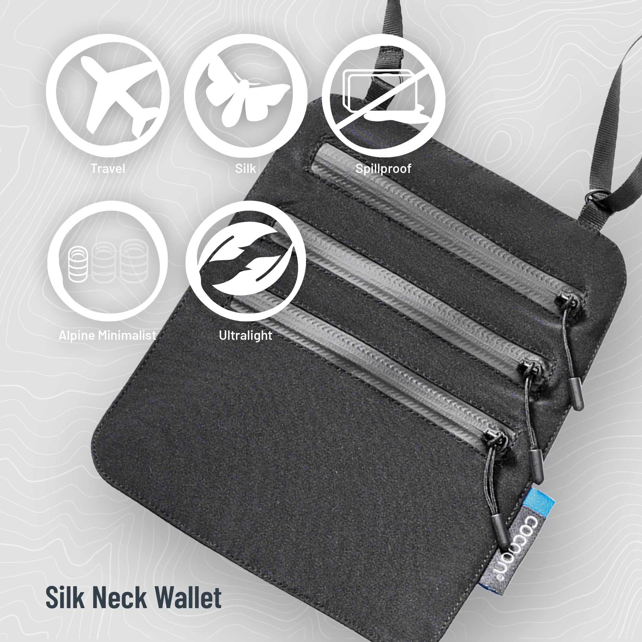COCOON Secret Neck Wallet Monsoon Silk™ RFID, stylish silk neck wallet with RFID protection, shown with secure design and sleek appearance.