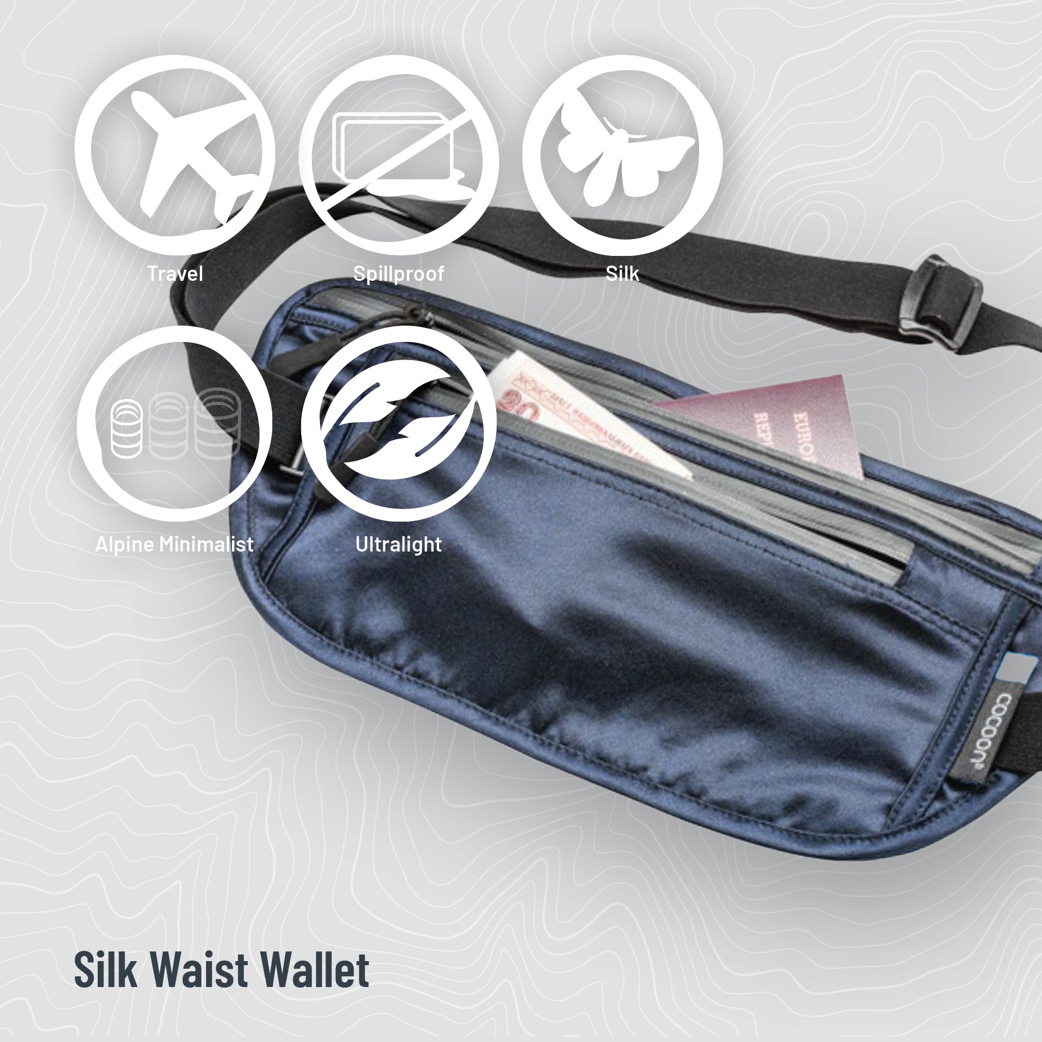 Cocoon Monsoon Silk waist wallet with sleek design, featuring a soft silk exterior and secure waist strap for convenient storage.