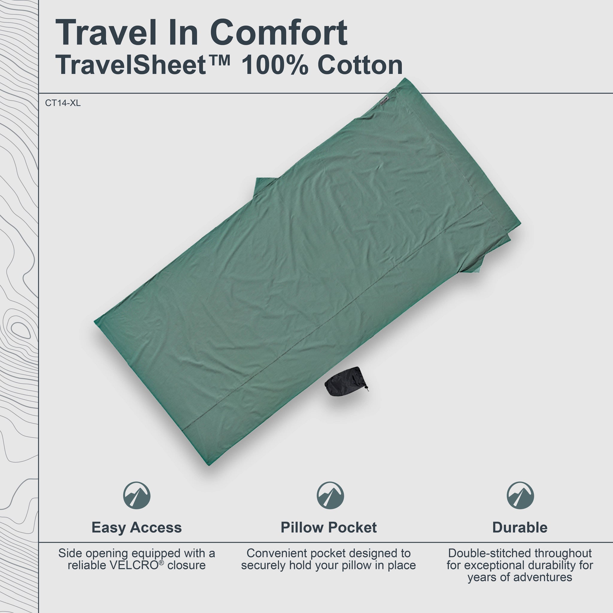 Extra Large Cotton TravelSheet™ by COCOON, showing its soft fabric and spacious design ideal for outdoor camping or travel.