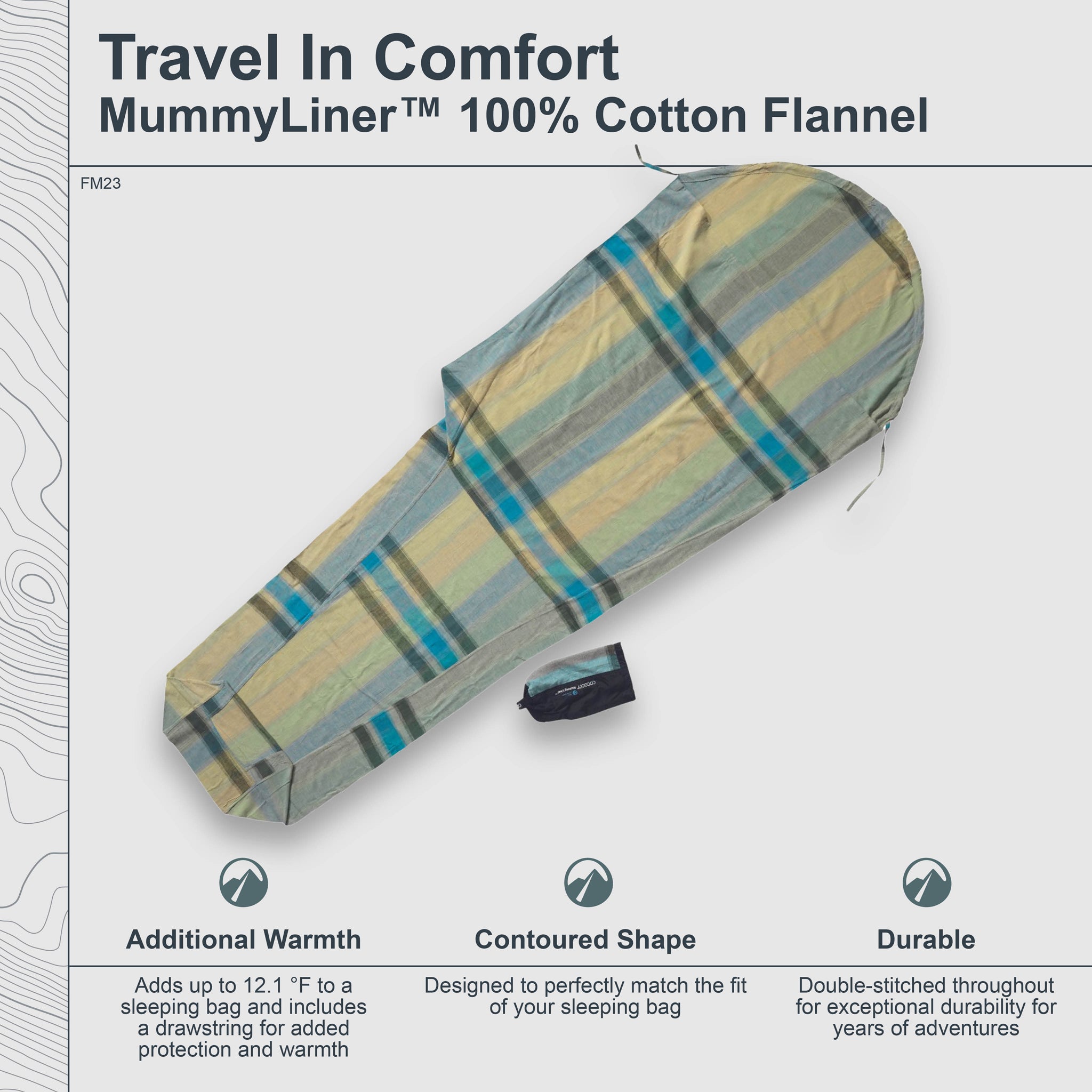 COCOON MummyLiner™ Cotton Flannel, soft and breathable cotton flannel for added comfort and warmth during outdoor camping or travel.