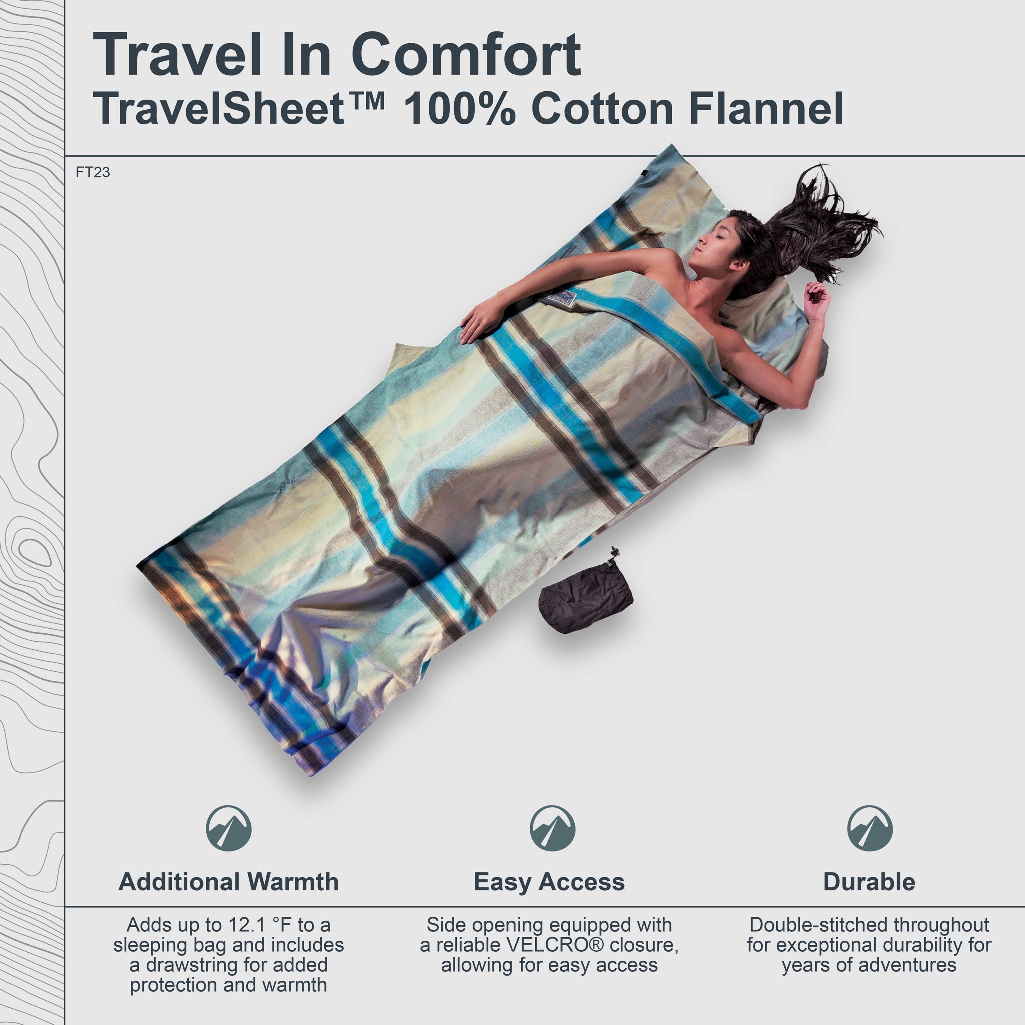 Cotton Flannel TravelSheet™ by COCOON, showing soft, cozy fabric and compact size ideal for travel and camping comfort.