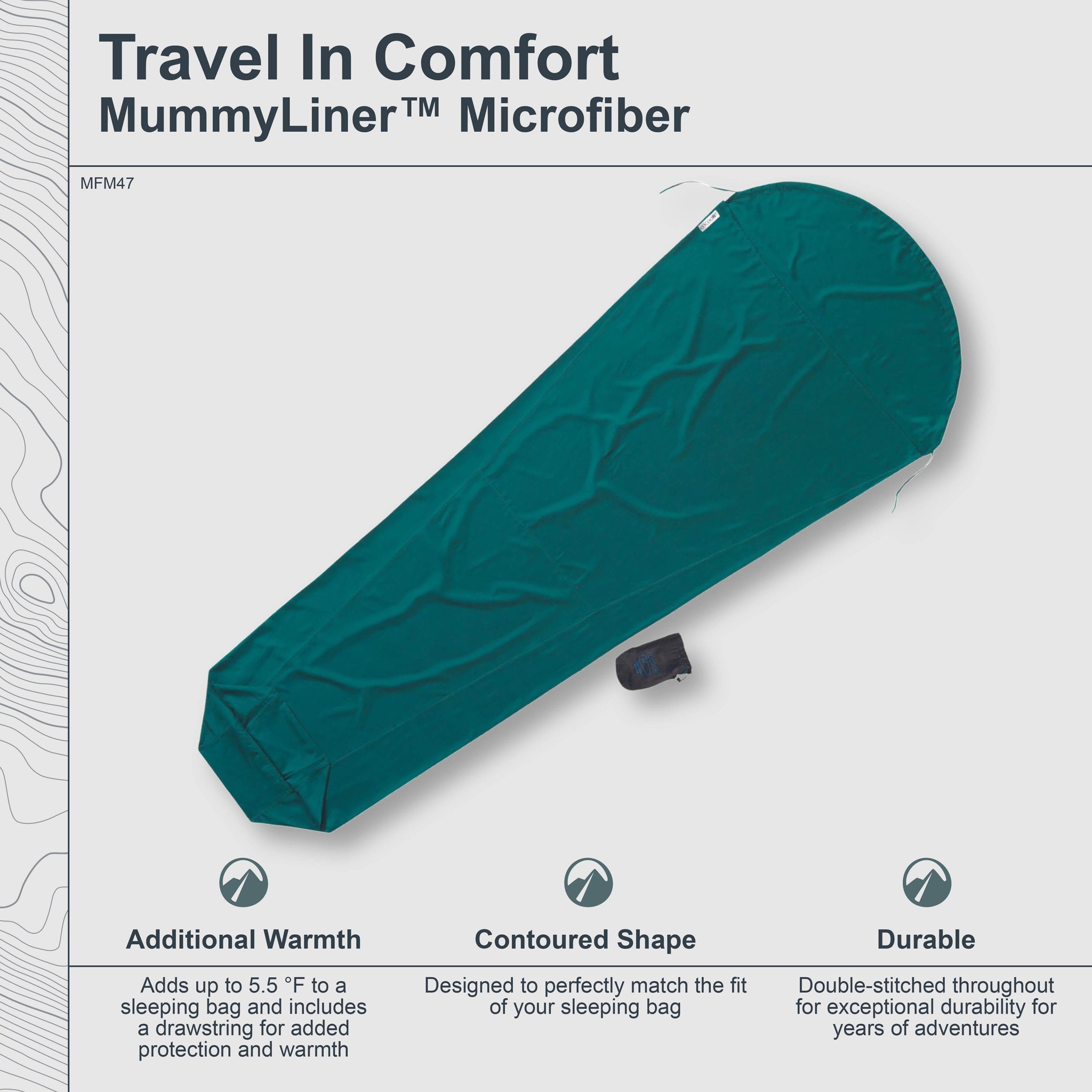 COCOON MummyLiner™ Microfiber sleeping bag liner in soft, breathable microfiber material, ideal for added warmth and comfort.