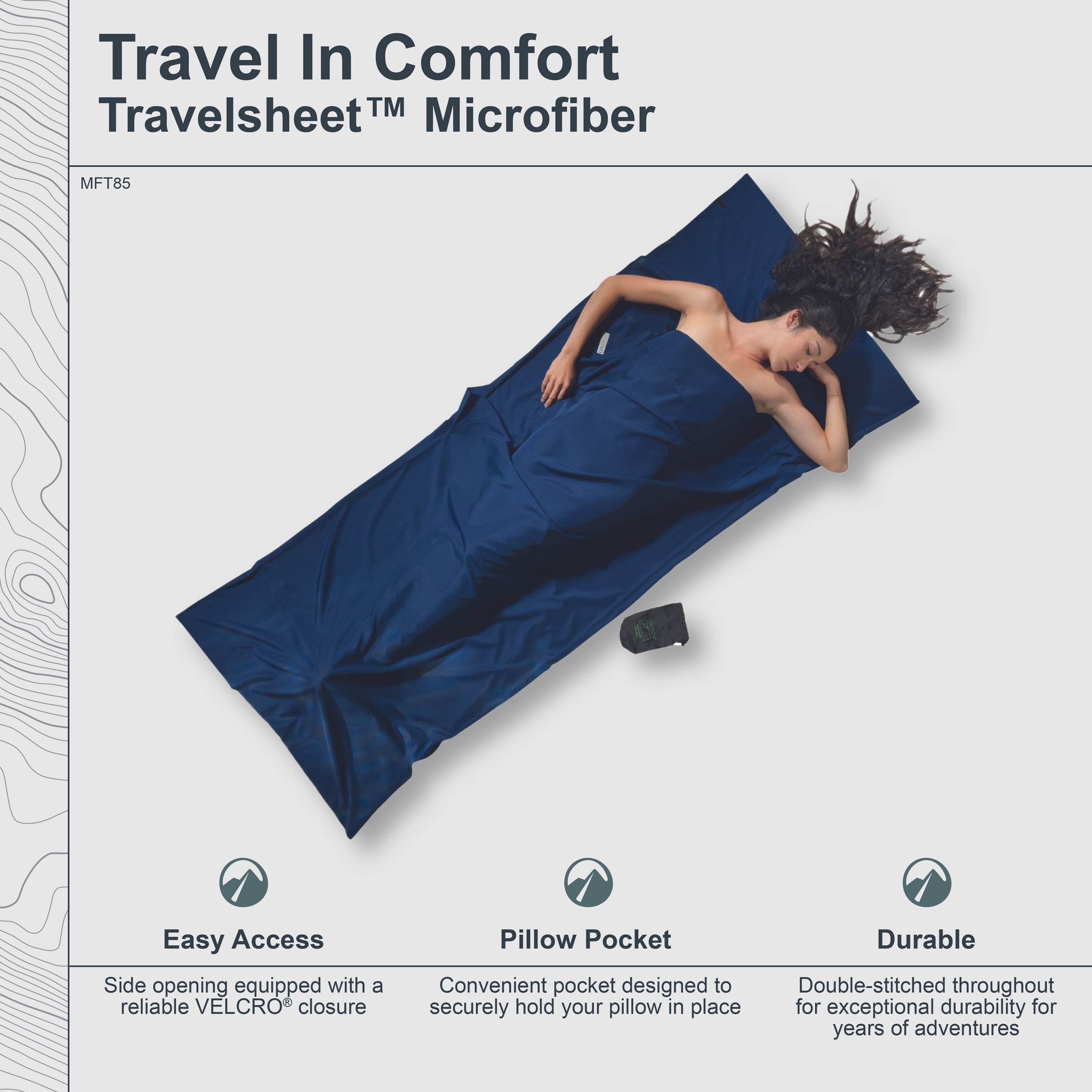 COCOON TravelSheet™ Microfiber in a lightweight design, showcasing its soft texture and compact size for travel.