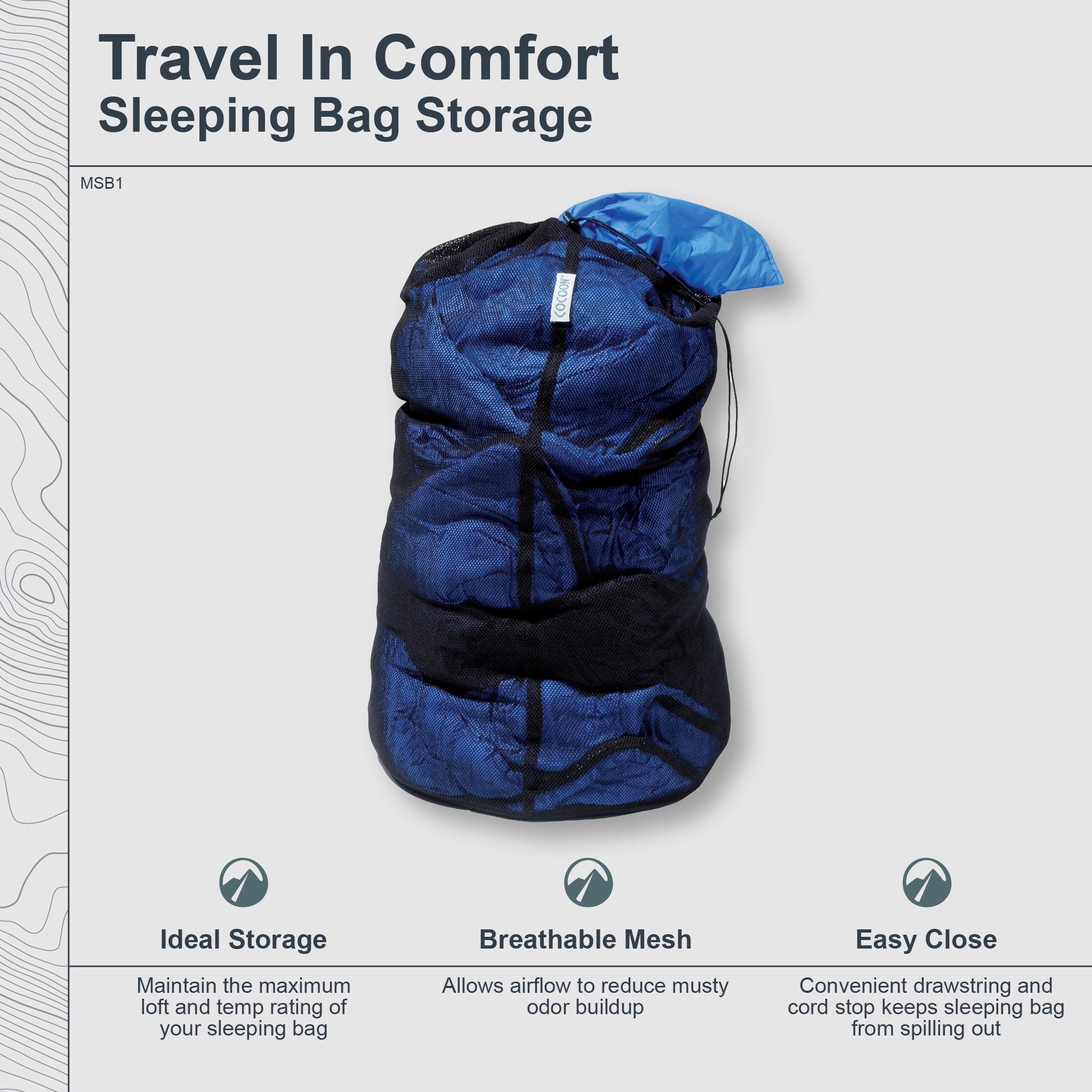 COCOON mesh storage sack for camping and hiking, lightweight and breathable with adjustable drawstring closure.