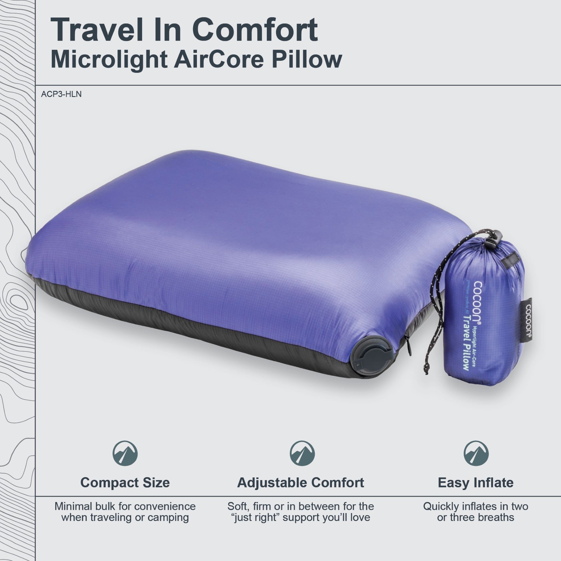 COCOON Hyperlight AirCore Pillow with a lightweight design and air-filled core for optimal comfort and support.