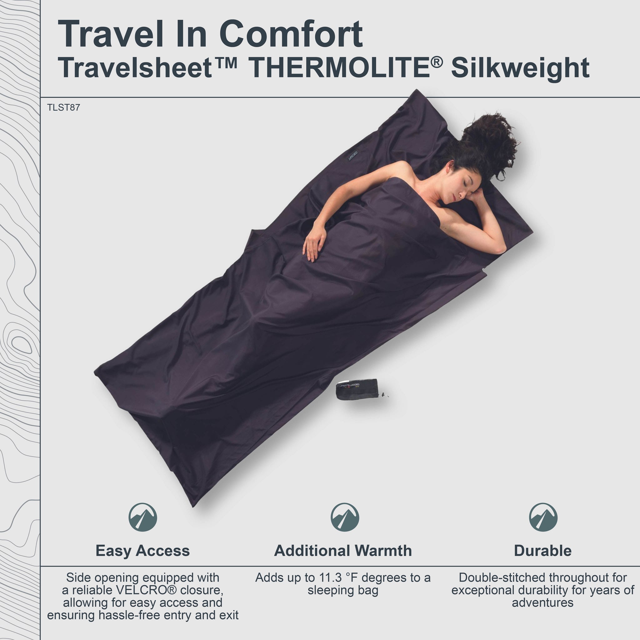 COCOON Travelsheet™ Thermolite® Silkweight in a folded position, showcasing its lightweight fabric and portable design.