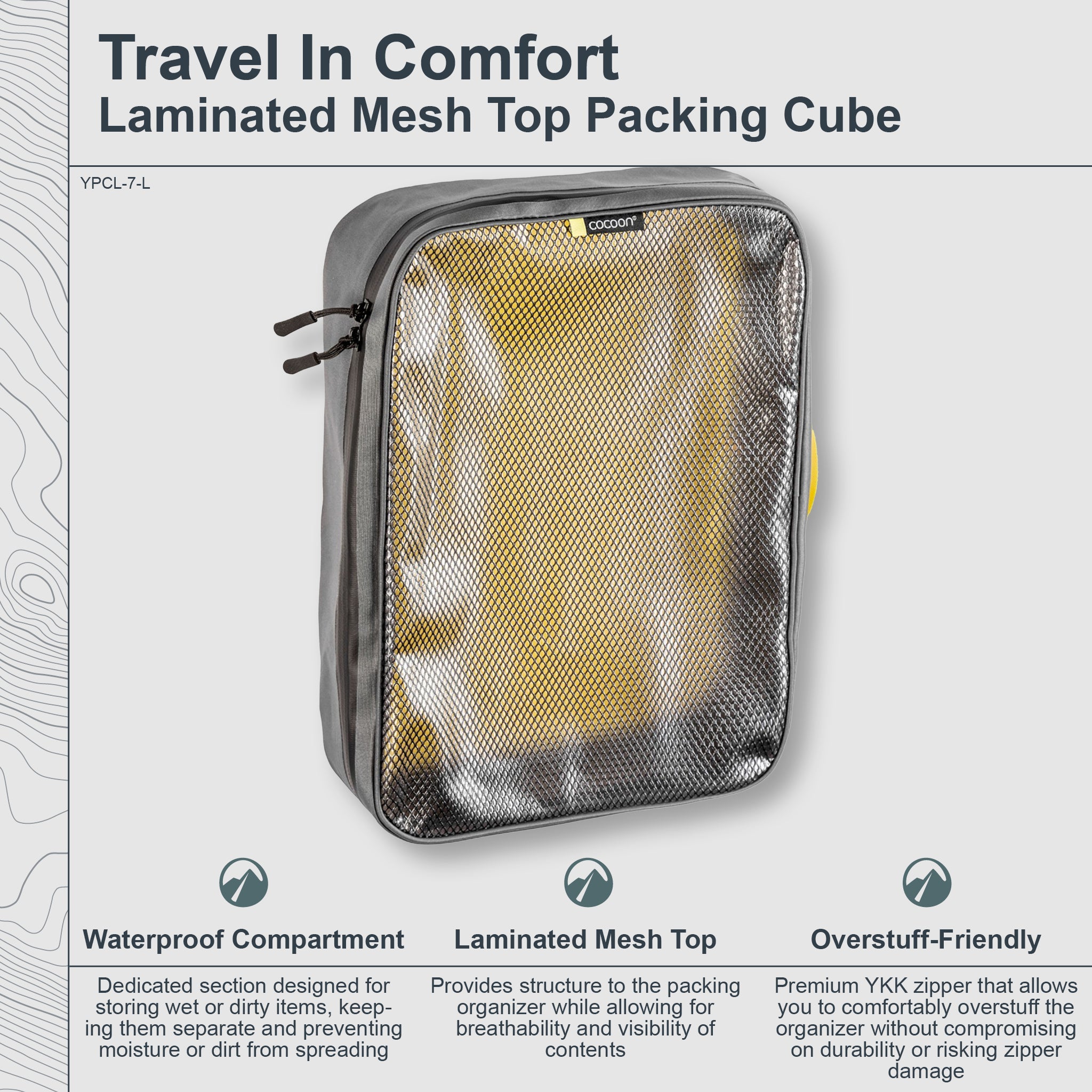 COCOON laminated packing cube with wet and dry separation compartments for organized travel storage.