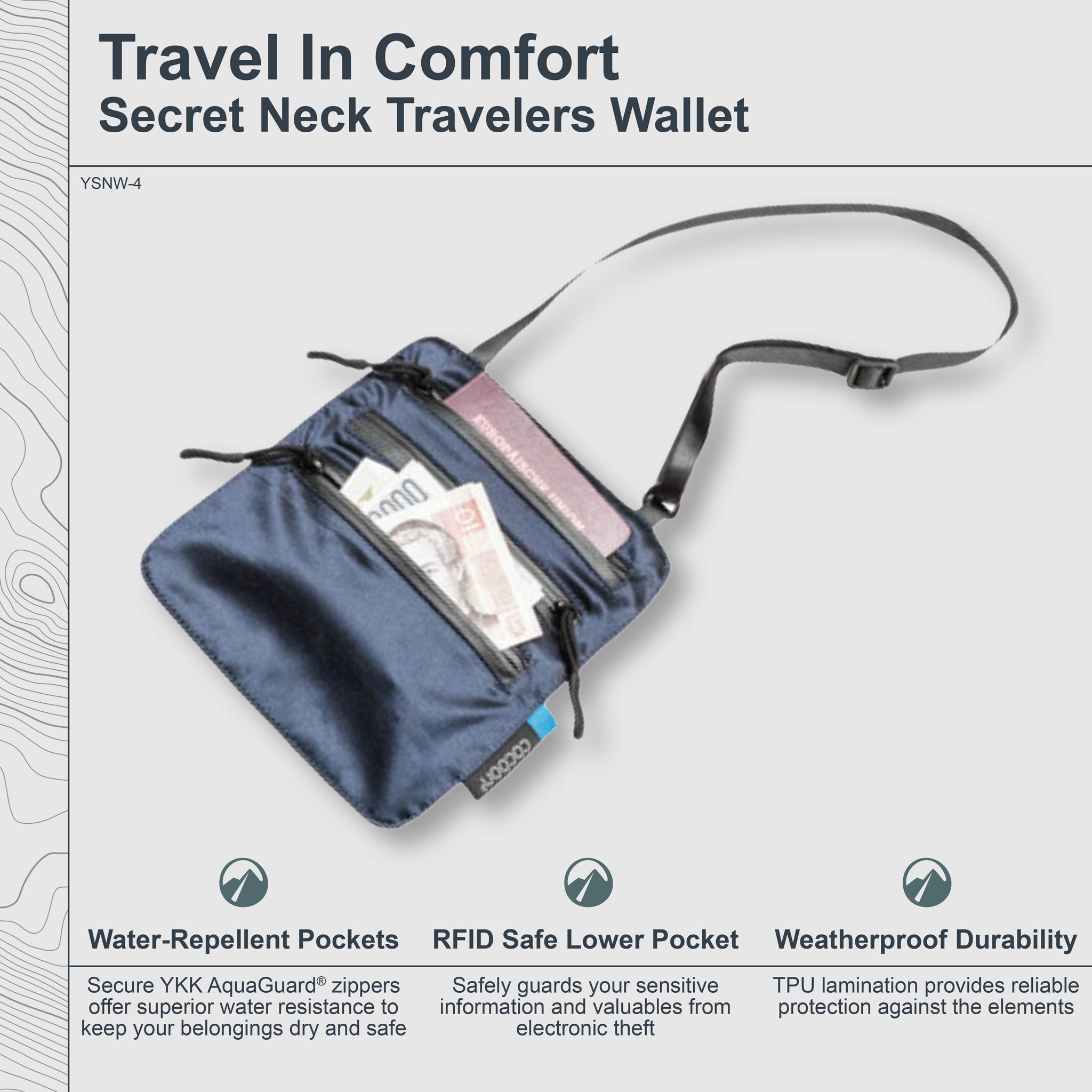 Secret Neck Wallet by COCOON made of Monsoon Silk™ with RFID protection, designed to securely hold essentials around the neck.