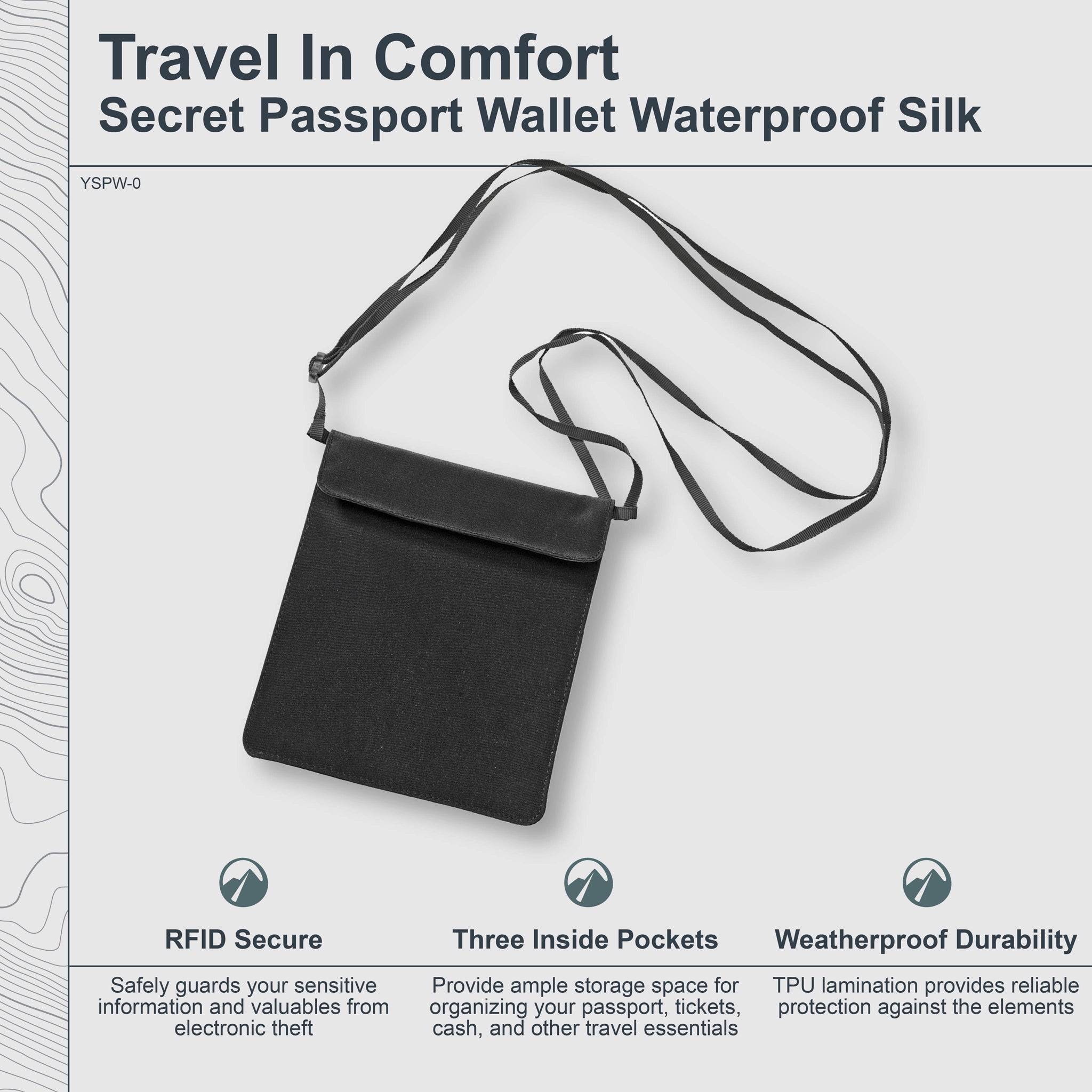 Cocoon Secret Passport Wallet Monsoon Silk™ neck wallet with sleek design and secure closure, ideal for travel security and organization.