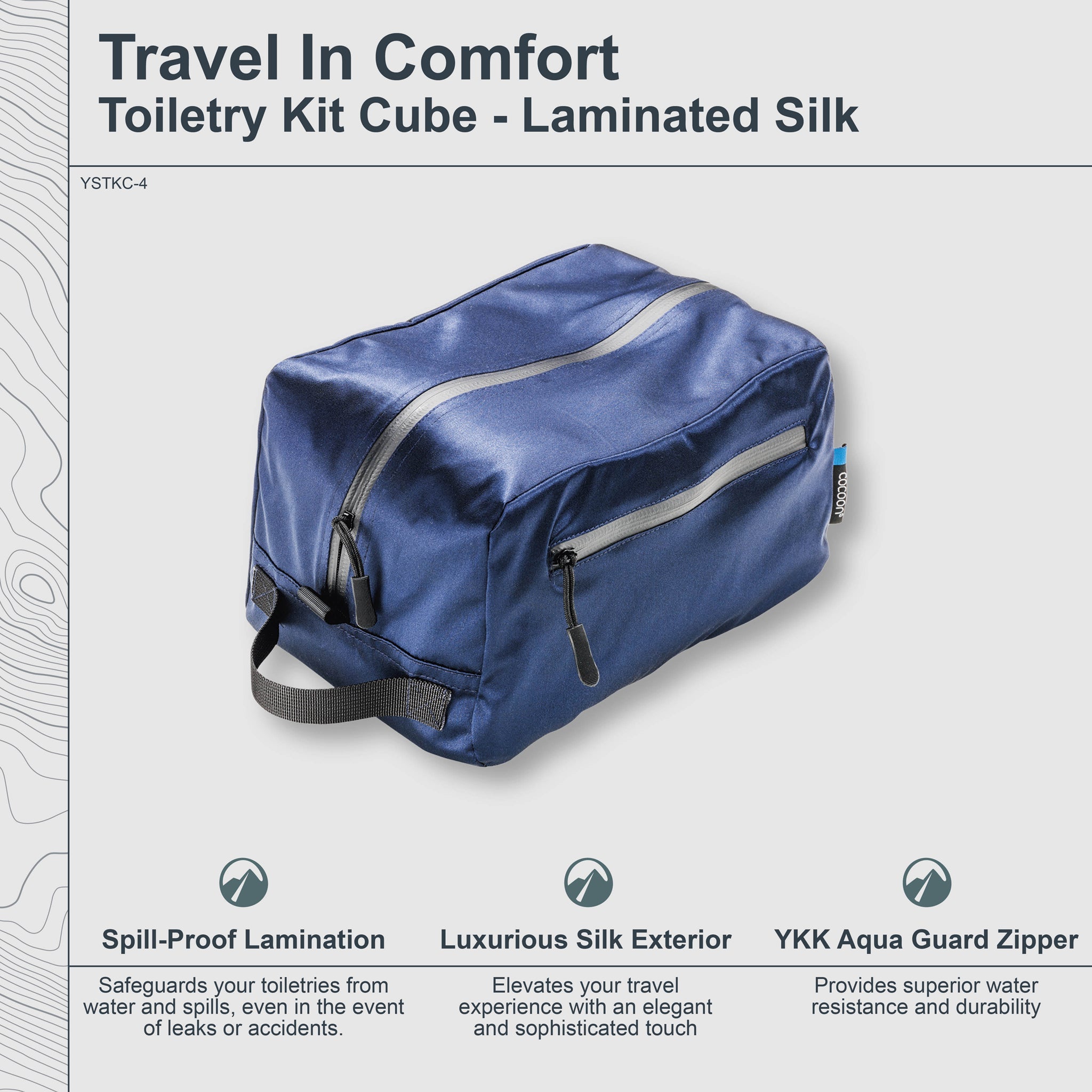 Cocoon Monsoon Silk™ Toiletry Kit Cube with multiple compartments, made of durable fabric for travel organization and convenience.