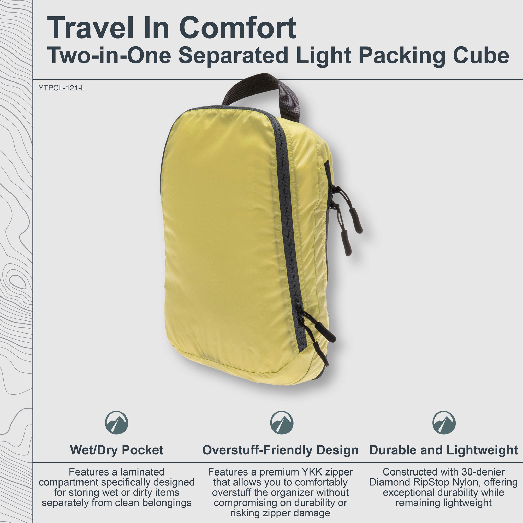 Light two-in-one separated packing cube by COCOON, showing organized compartments for travel storage.