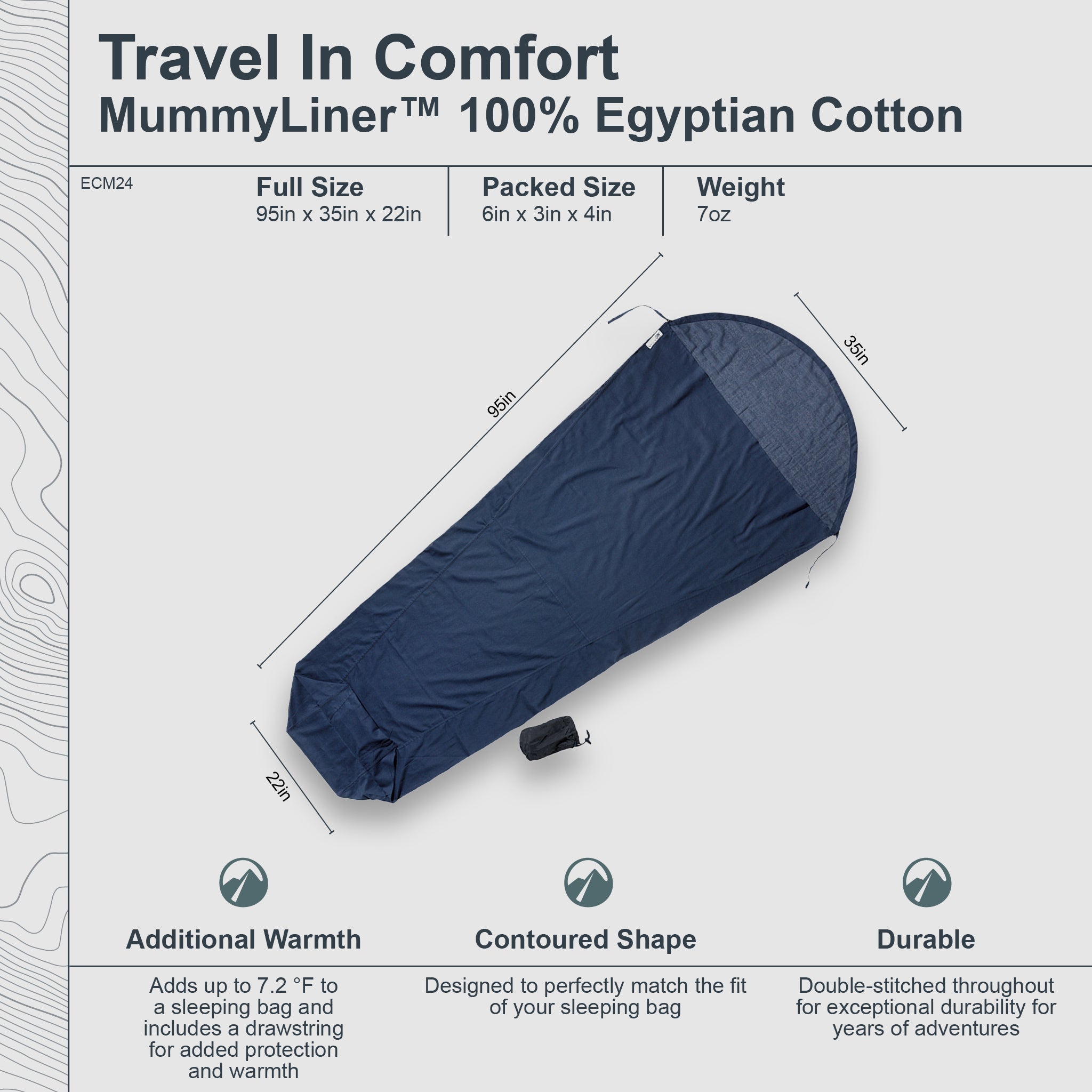 Egyptian Cotton MummyLiner™ by COCOON, soft and breathable fabric with detailed stitching, shown in a close-up view.
