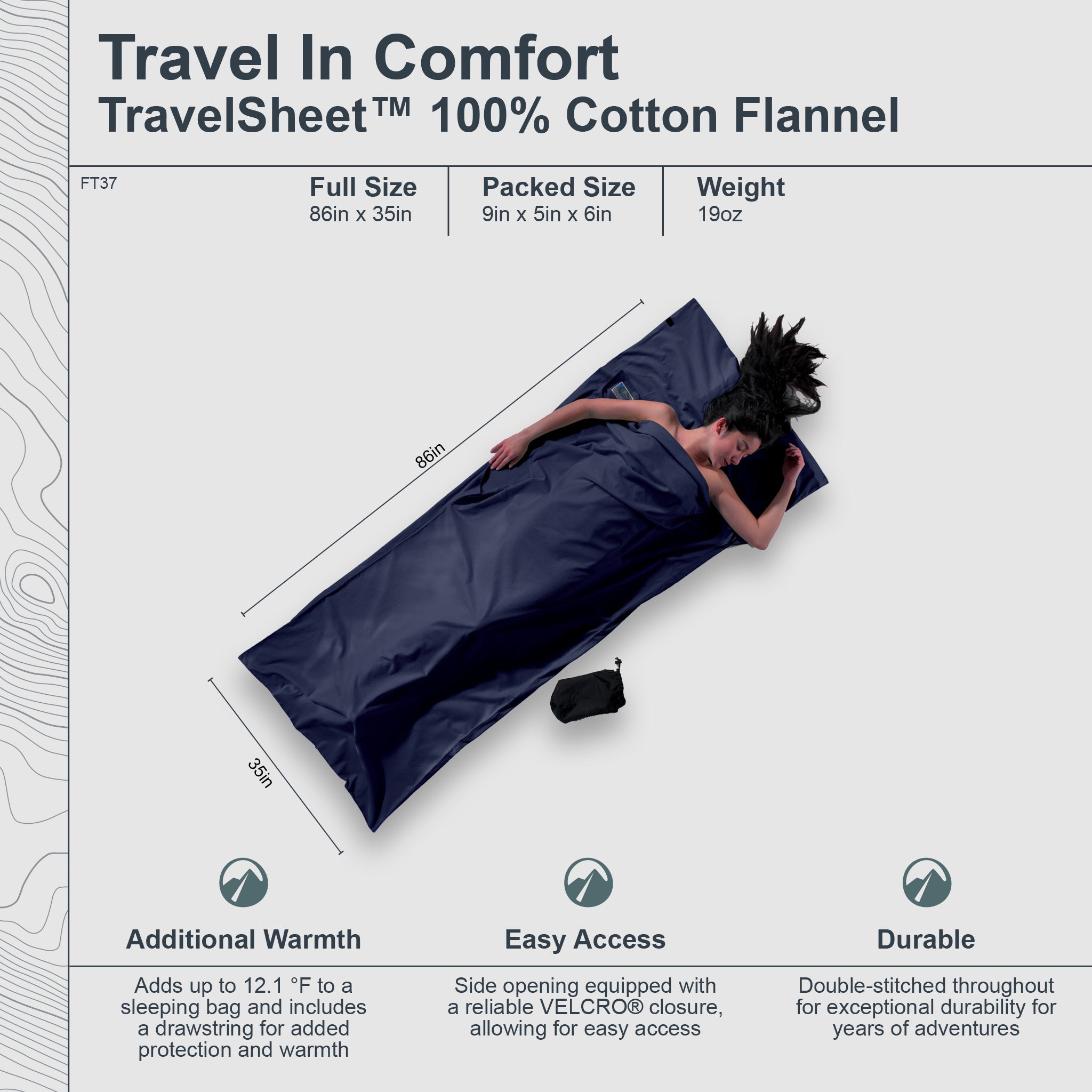 COCOON TravelSheet™ Cotton Flannel, soft and cozy travel sheet with cotton flannel fabric, shown folded on a white background.