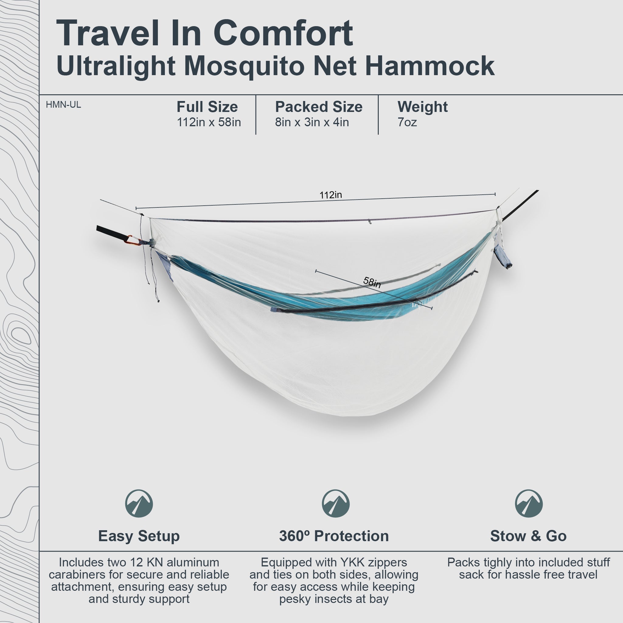 Ultralight COCOON mosquito net for hammocks, shown in a compact, breathable design ideal for outdoor camping and hammock protection.