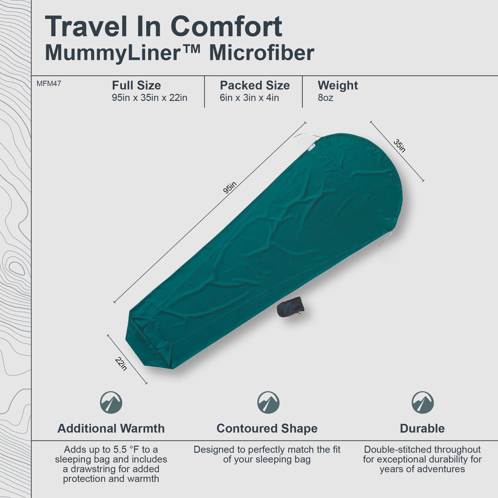 COCOON MummyLiner™ Microfiber sleeping bag liner in soft microfiber fabric, shown in close-up detail.