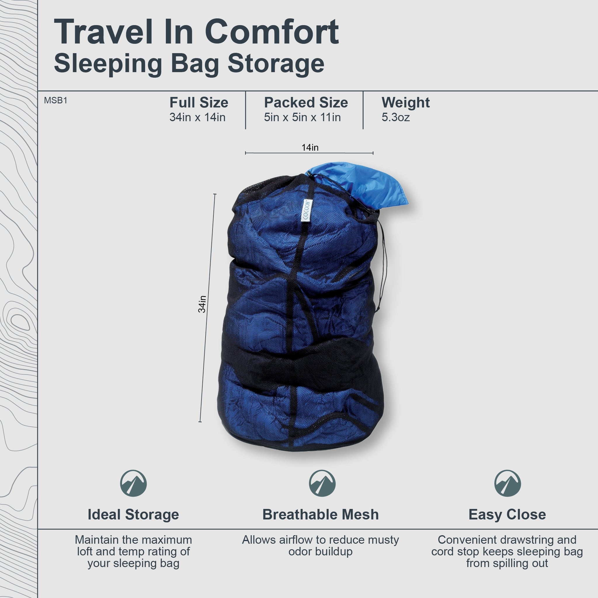 COCOON mesh storage sack for camping and hiking, lightweight and breathable for organizing gear in outdoor adventures.