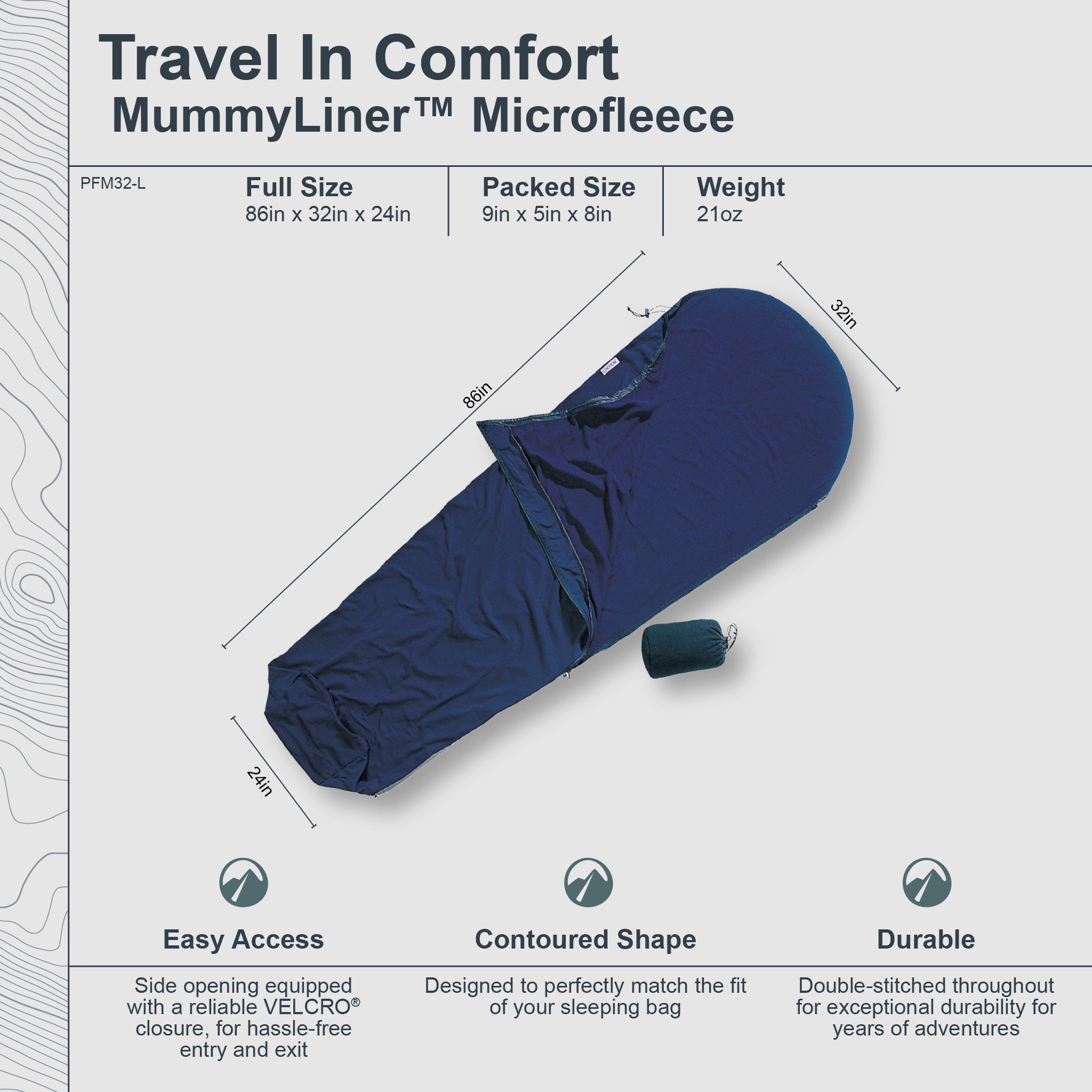 MummyLiner™ Microfleece - Dark Petrol - Left Side Zipper - OVERLANDERS Outfitter