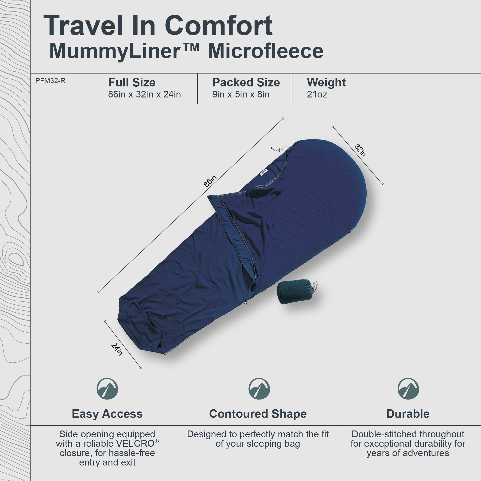 MummyLiner™ Microfleece - Dark Petrol- Right Side Zipper - OVERLANDERS Outfitter