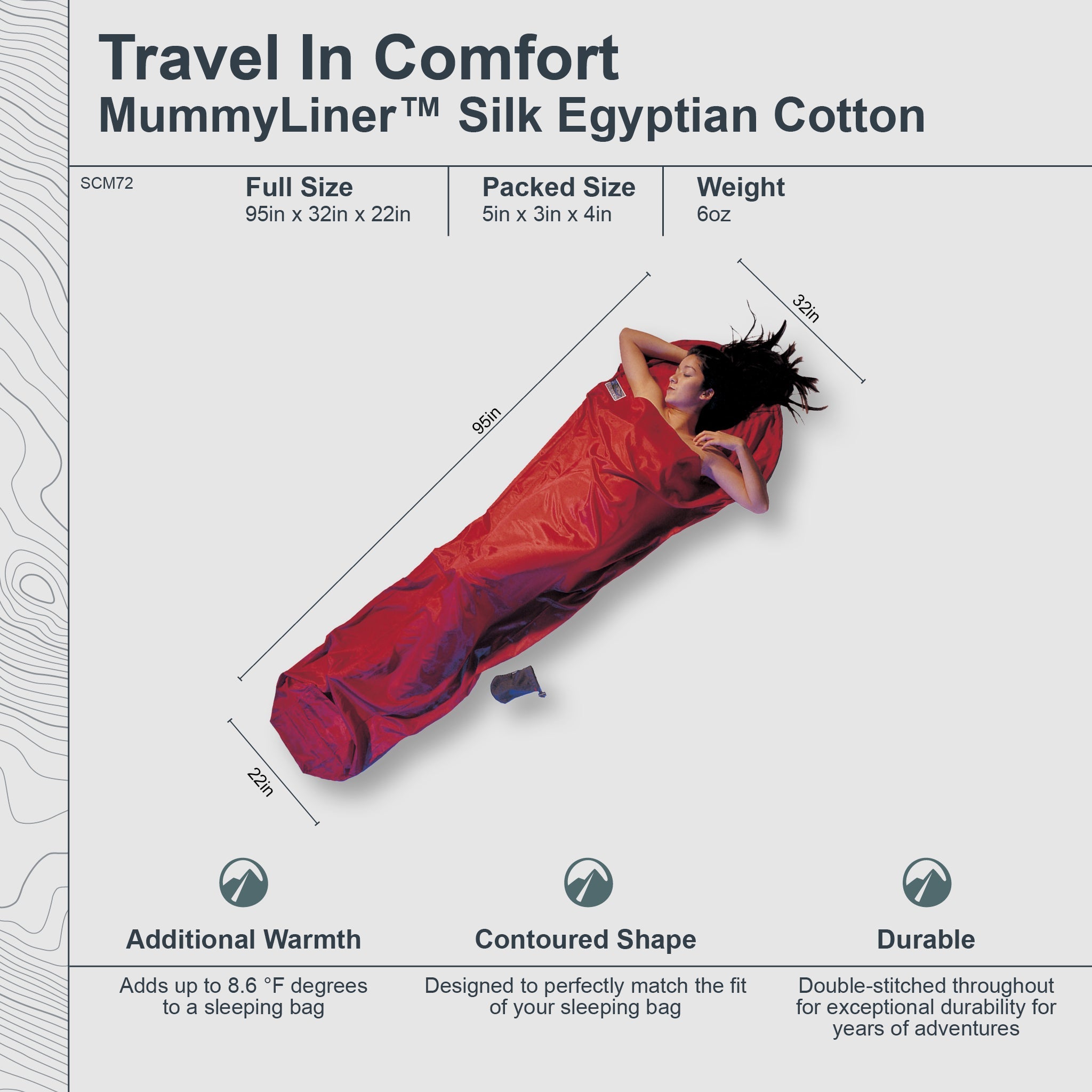 Silk Egyptian Cotton MummyLiner by COCOON, featuring smooth silk and soft Egyptian cotton fabric for comfortable sleep.