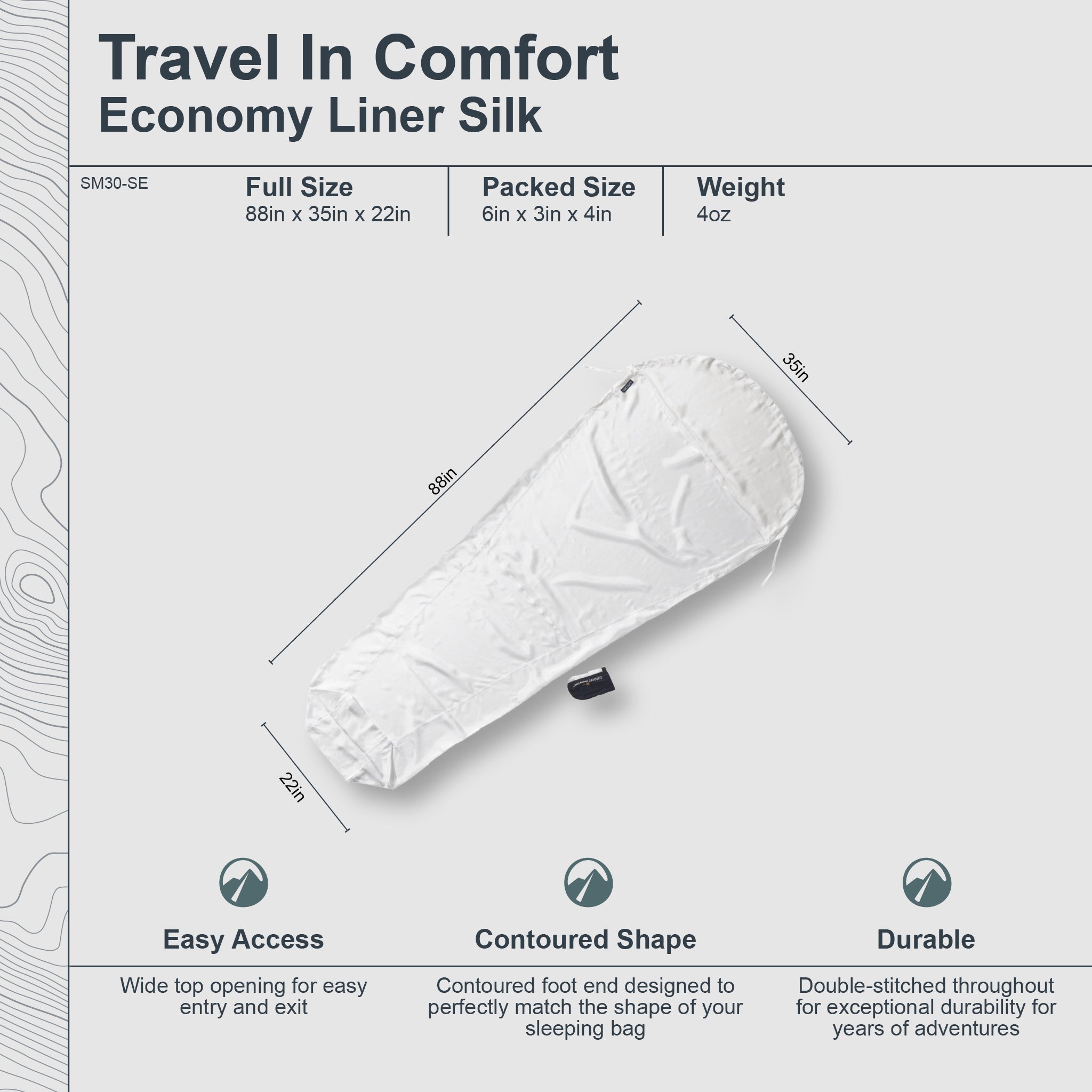 Silk MummyLiner™ Economy by COCOON, lightweight silk sleep liner with soft, smooth fabric for travel and camping comfort.