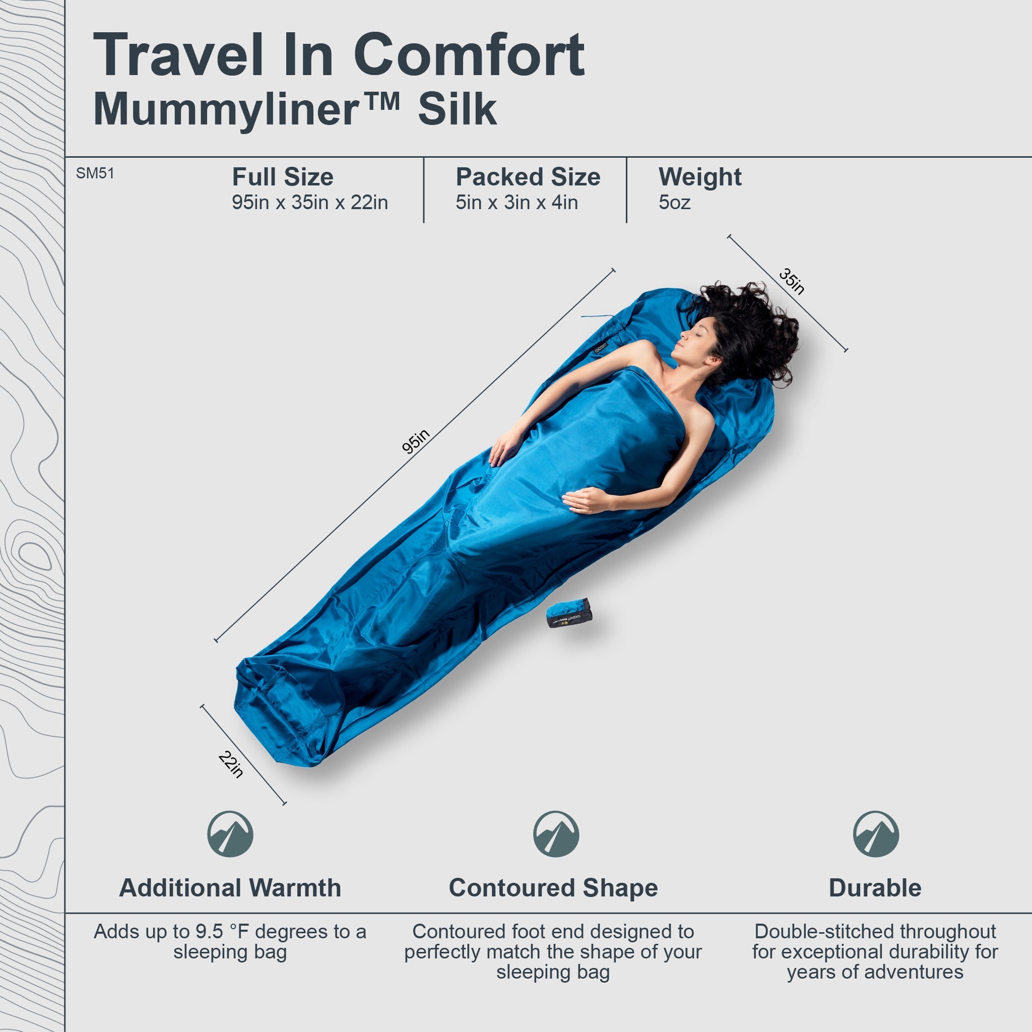 MummyLiner™ Silk by COCOON, a luxurious silk liner designed for mummy sleeping bags, showcasing soft, smooth texture.