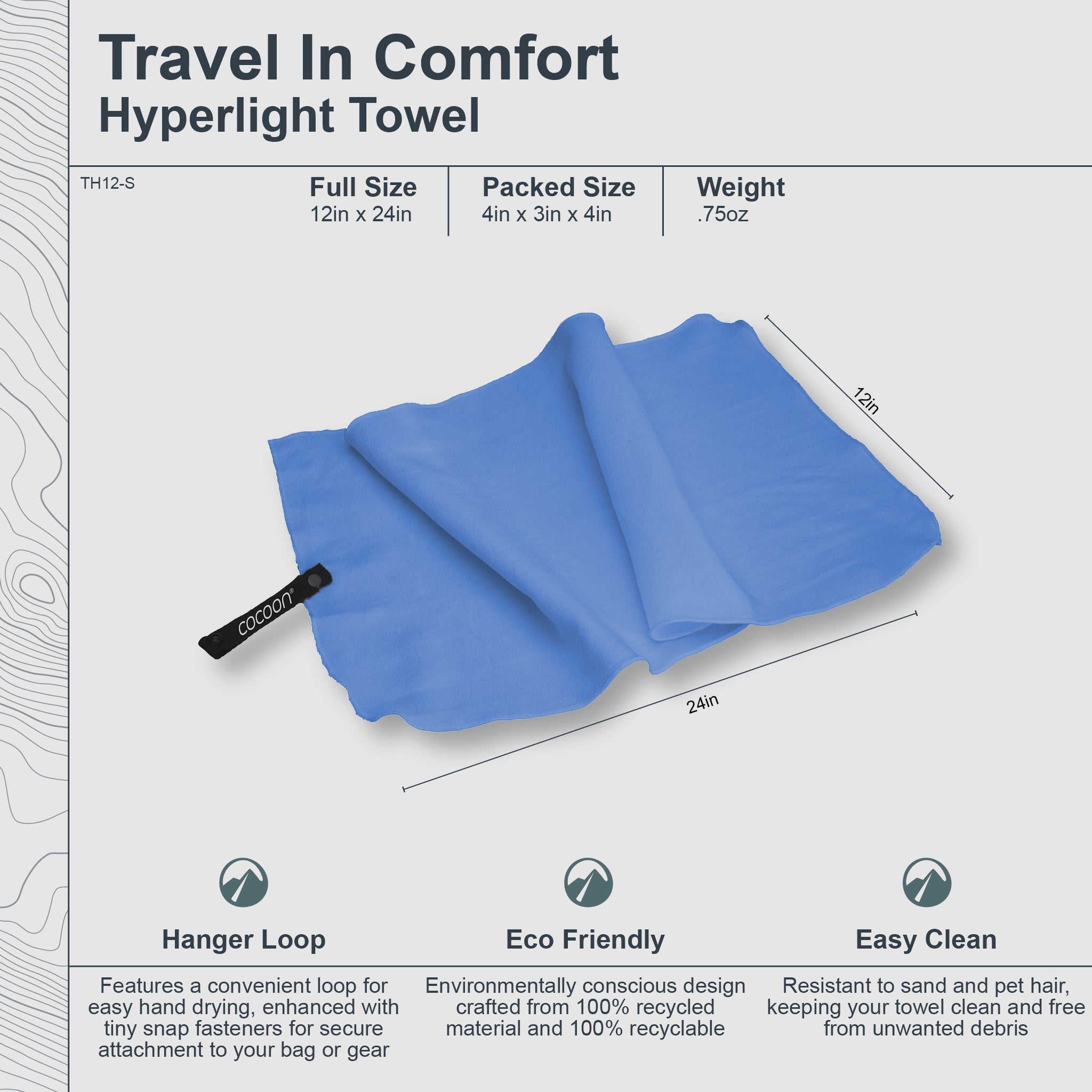 COCOON Hyperlight Travel Towel in vibrant color, showcasing lightweight fabric and compact design for easy portability.