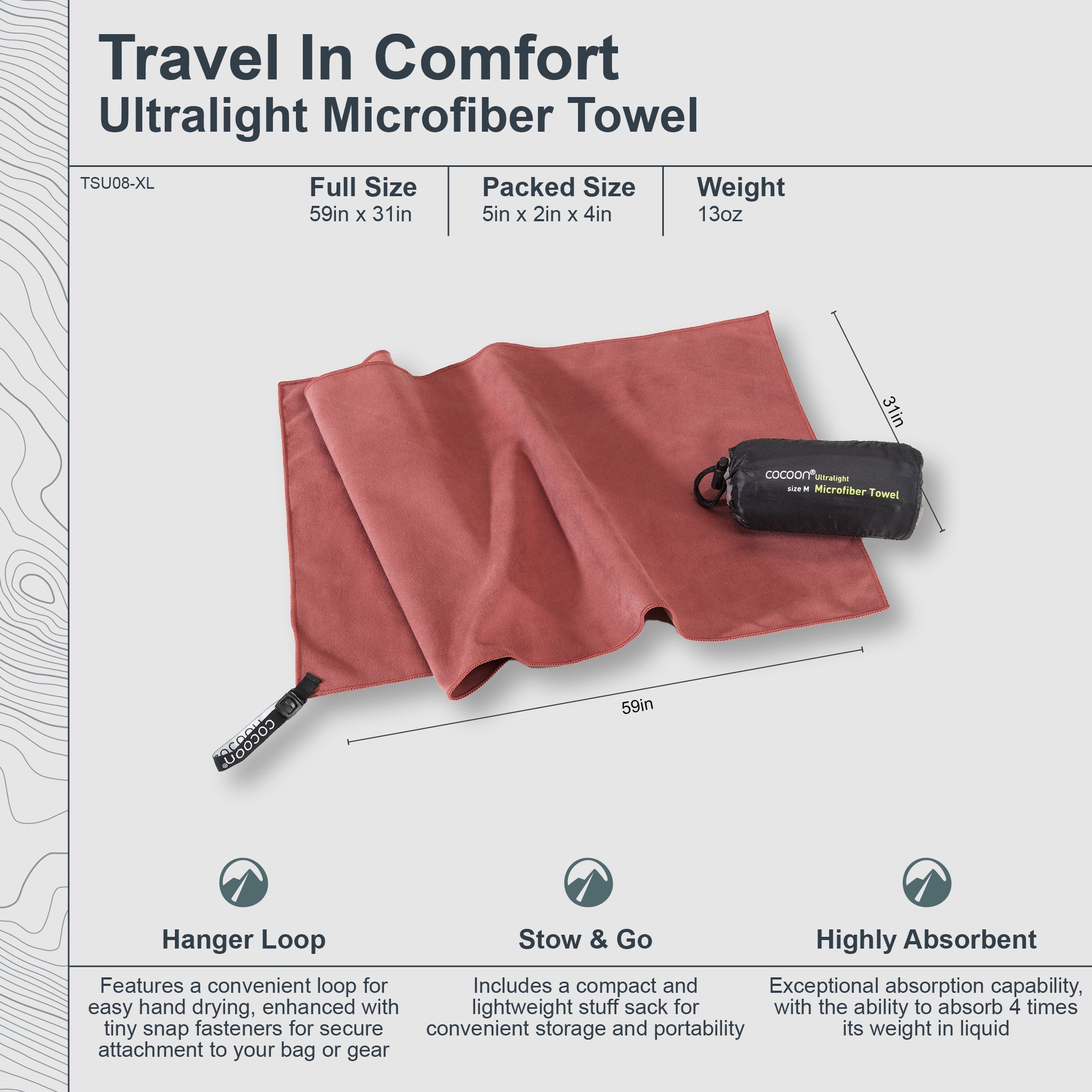 COCOON ultralight microfiber towel spread flat, showcasing its soft, lightweight fabric ideal for travel and outdoor use.