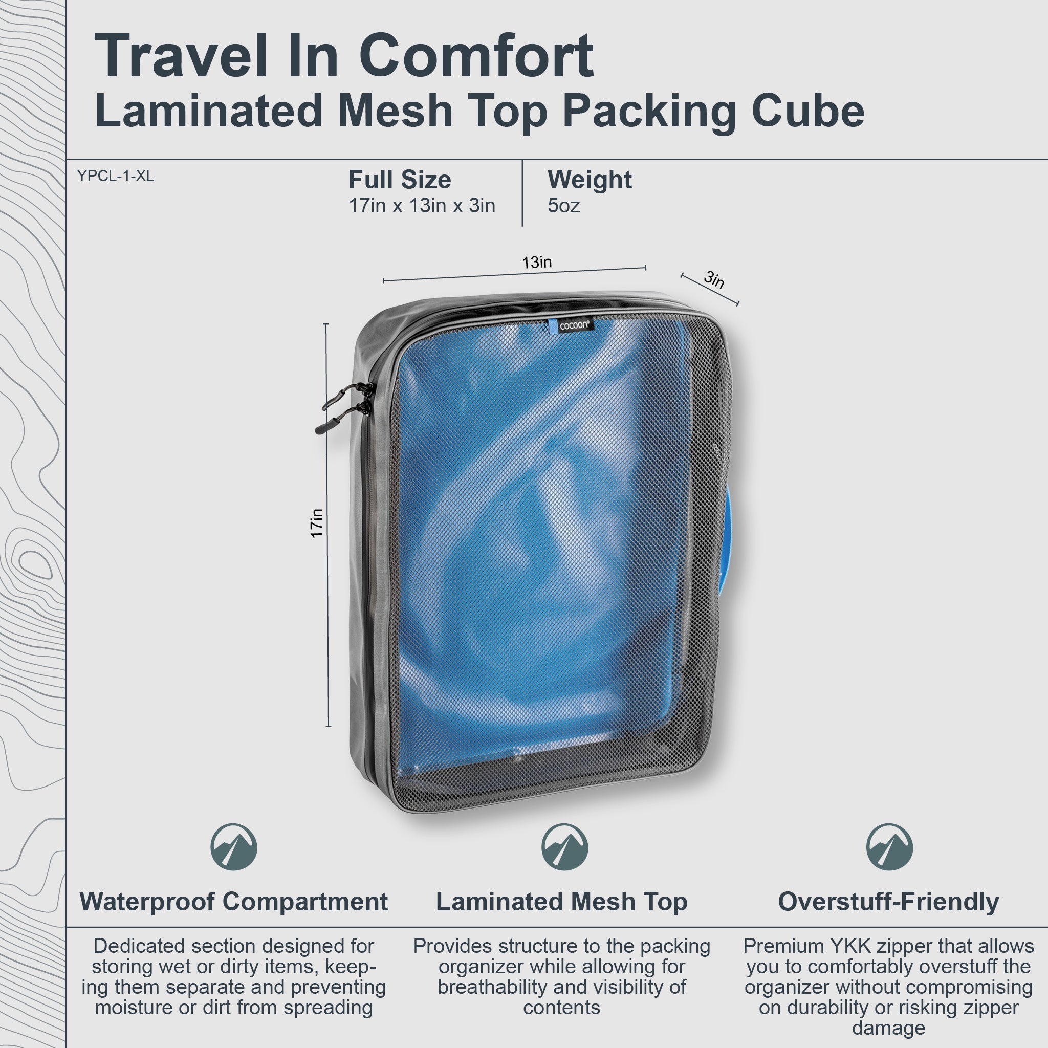 COCOON laminated packing cube for dirty and wet separation, compact storage solution for travel or organization.