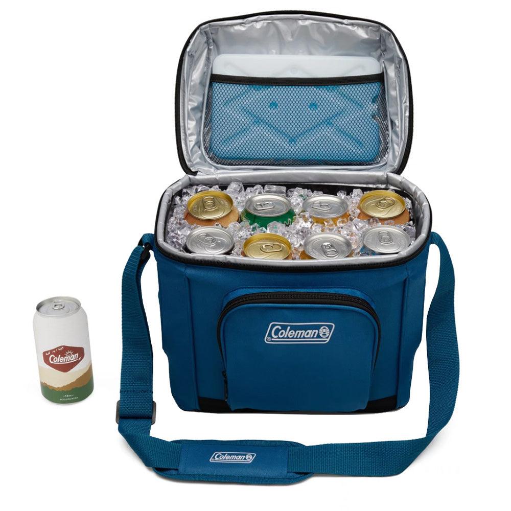 TRAPSKI Coleman Chiller 16-Can Soft-Sided Portable Cooler in Deep Ocean color with insulated design and carry handle.