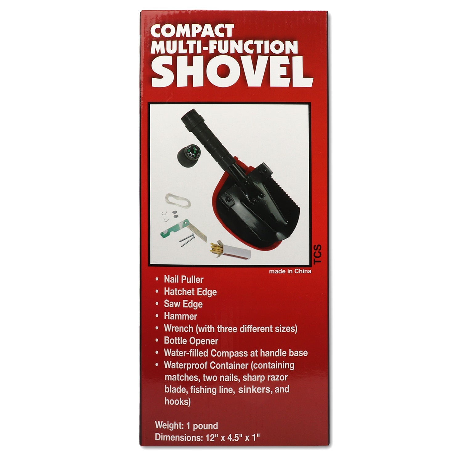 Compact multi-function survival shovel with folding design, built-in compass, and survival kit for outdoor emergencies and camping.