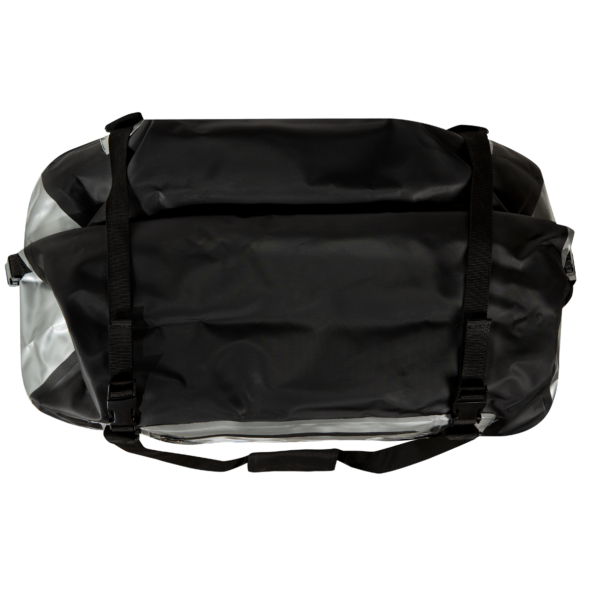 Closed view of a navy waterproof COR Surf 60L roll-top dry duffel bag with adjustable shoulder strap and durable waterproof material.