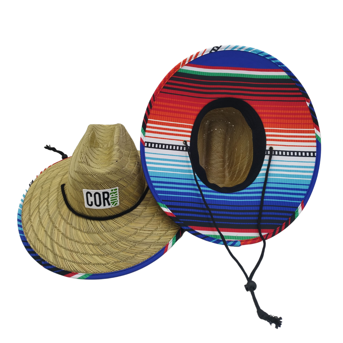 COR Surf Straw Lifeguard Sun Hat for Adults, breathable wide-brim straw hat with adjustable chin strap for sun protection.
