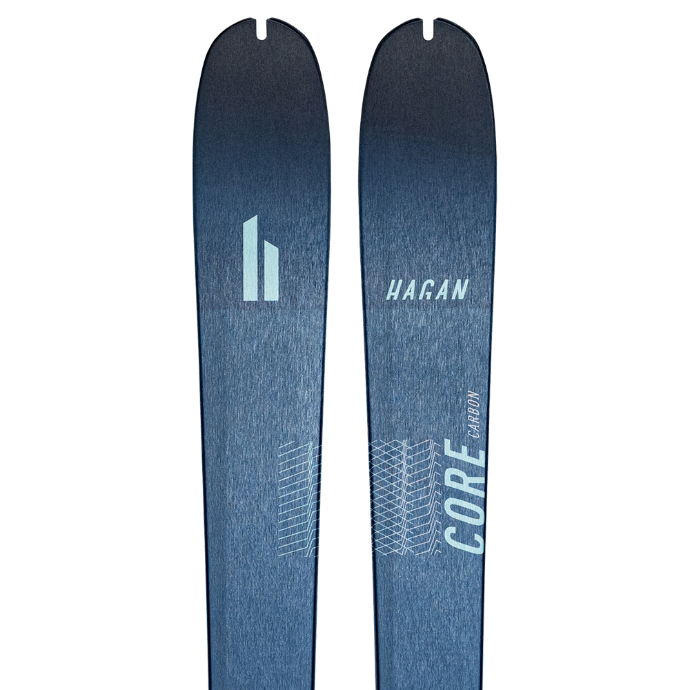 HAGAN Ski Mountaineering CORE Carbon 89 Lite skis with sleek black and red design, lightweight construction for mountain adventures