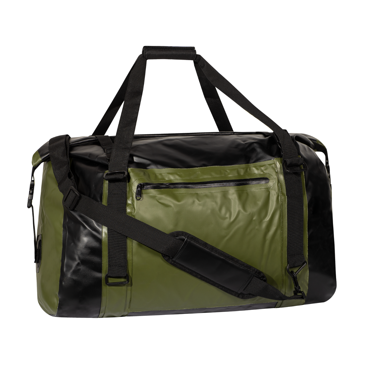 Green COR Surf waterproof roll-top dry duffel bag with 60L capacity, designed for outdoor and water-resistant storage.