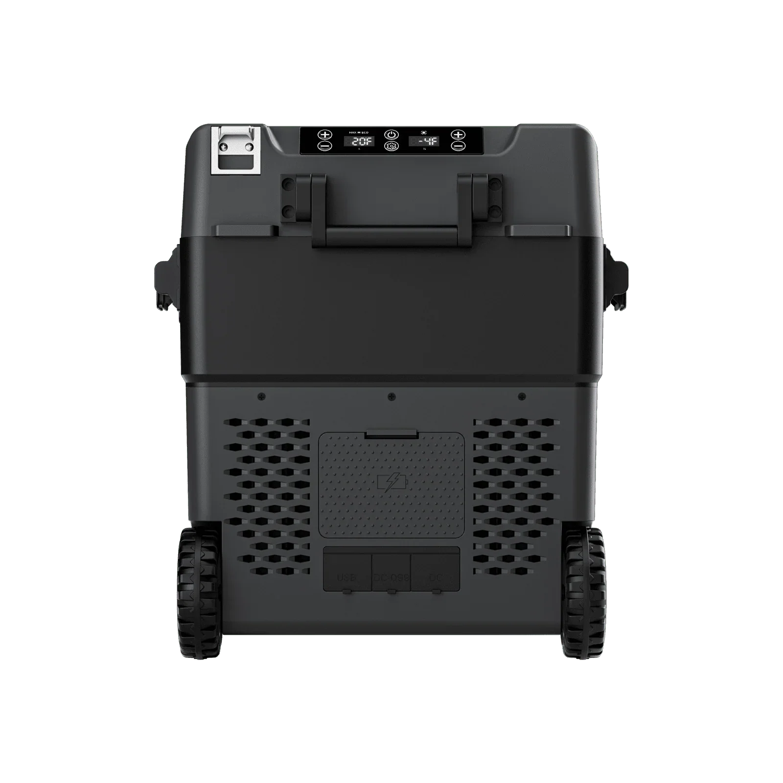 Green Vista Living BougeRV CRD2 dual zone solar battery portable fridge kit with 52-quart fridge and freezer compartments.