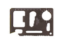 Stainless steel 11-in-1 credit card multi-tool with various functions, compact wallet survival tool for emergencies and outdoor use.
