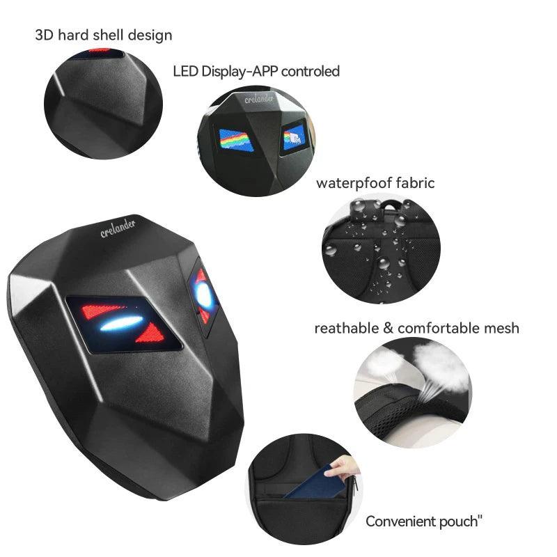 Bean's Moto Booth Crelander™ LED hard shell motorcycle backpack, water-resistant motorcycle bag with LED lighting for riders.