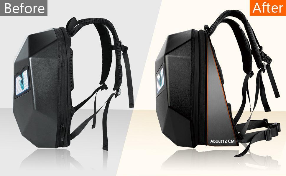 Bean's Moto Booth Crelander™ LED hard-shell motorcycle backpack, water-resistant motorcycle bag with LED lights, rugged and secure design.