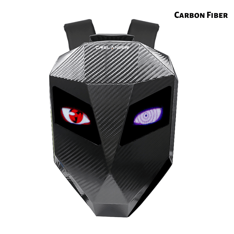 Bean's Moto Booth Crelander™ LED hard shell motorcycle backpack, water-resistant with LED lighting, designed for motorcycle riding.