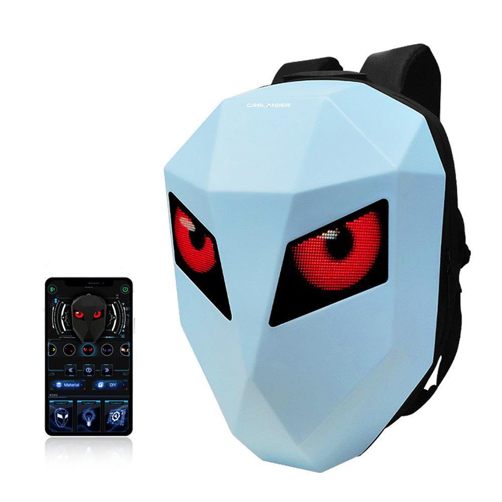 Bean's Moto Booth Crelander™ LED hard-shell motorcycle backpack, water-resistant with LED lights, designed for motorcycle riders.